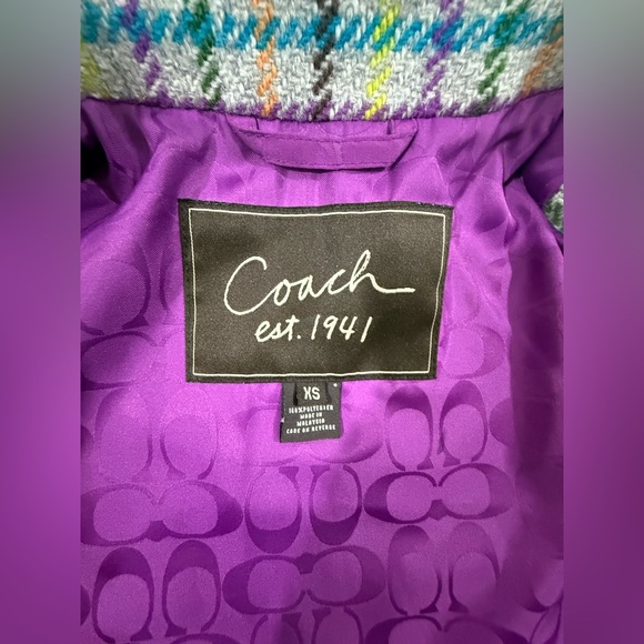 Coach Tattersall Wool Plaid Peacoat XS Purple Lining Button Front - Picture 13 of 15